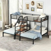 Bellemave® Twin over Twin & Twin Metal Triple Bunk Bed with Storage Shelves Staircase - Bellemave