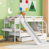 Bellemave® Twin Size Bunk Bed with Storage Staircase, Slide and Drawers, Desk with Drawers and Shelves - Bellemave