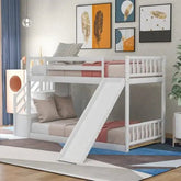 Bellemave® Twin Size Floor Bunk Bed with Convertible Slide and Stairway - Bellemave