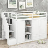 Bellemave® Twin Size Functional Loft Bed with 3 Shelves, 2 Wardrobes and 2 Drawers, Ladder with Storage - Bellemave