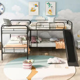 Bellemave® Twin Size L - Shaped Bunk Bed with Slide and Ladder - Bellemave