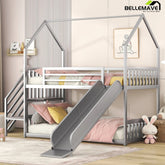 Bellemave® Twin Size Metal House Bunk Bed with Slide and Staircase - Bellemave