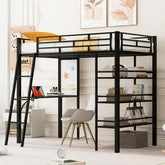 Bellemave® Twin Size Metal Loft Bed with 3 Layers of Shelves and Desk - Bellemave