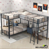 Bellemave® Twin Size Metal Triple Bunk Bed L - Shaped with Desk and Shelf - Bellemave