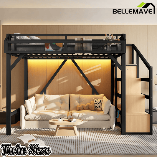 Full Size Loft Bed, Metal Loft Bed - Bellemave