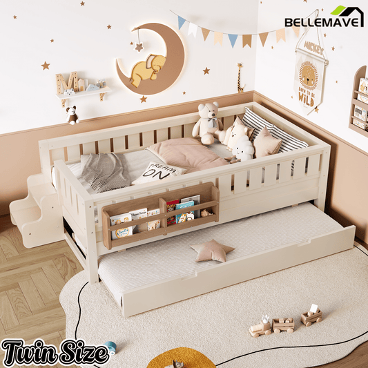 Loft Bed with Trundle,Platform Bed Frame - Bellemave