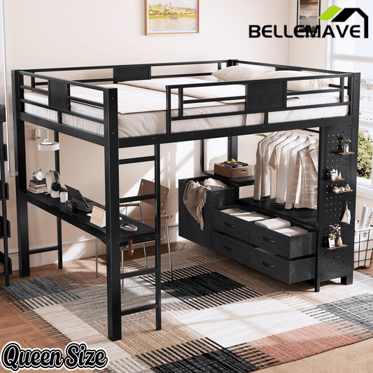 Maximize Small Spaces: Why the Bellemave® Queen Size Metal Loft Bed with Desk & Storage is a Game Changer - Bellemave