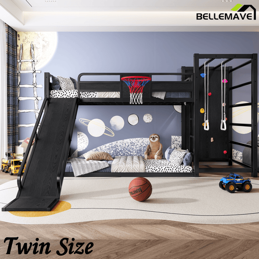 Twin/Full Bunk Bed with Slide,Loft Bed Frame - Bellemave