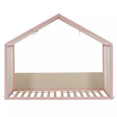 twin size canopy bed with upholstered panels and linen canopy