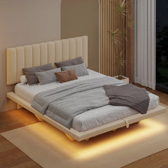 Bellemave® Queen Size Velvet Upholstered Floating Bed with LED Light and USB Port,with Hydraulic Lift Bellemave®