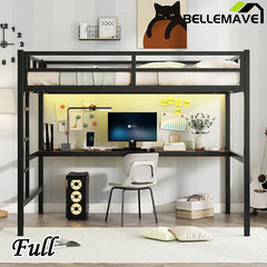 Bellemave® Metal Loft Bed with Power Outlet and LED Lighted