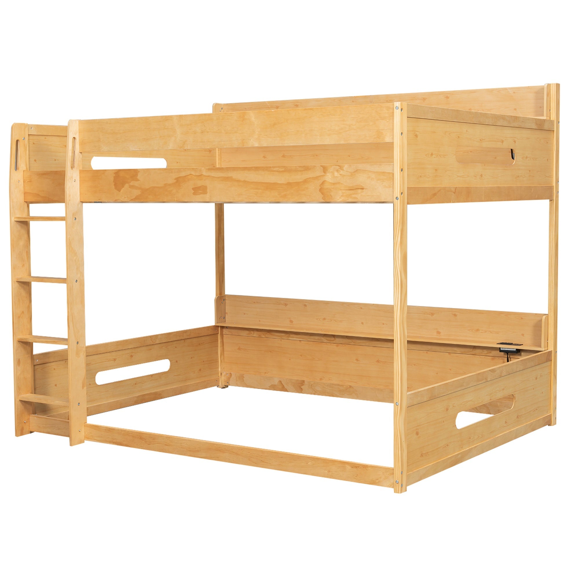 Bellemave® Queen Over Queen Bunk Bed with Storage Shelves, Plug Outlets, USB Ports & Guardrails Bellemave®