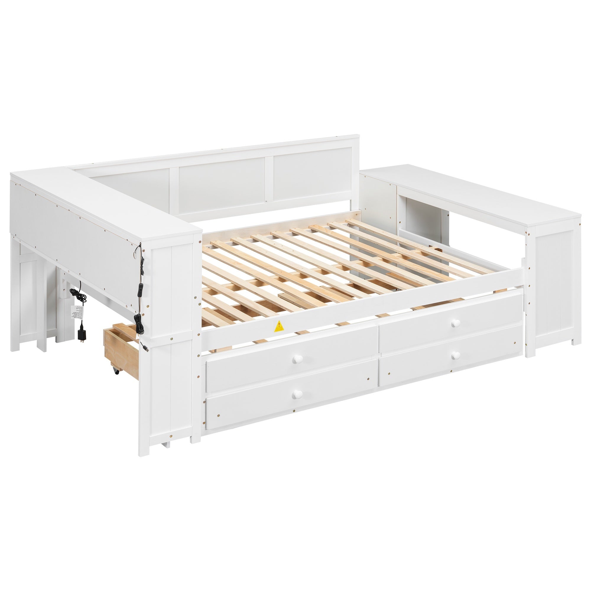 Bellemave® Full Corner Bed Frame, Full Size Captain beds with Storage Cabinets & Desk, Wood Daybed with Bookcase, Trundle & Drawers Bellemave®