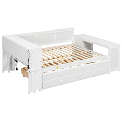 Bellemave® Full Corner Bed Frame, Full Size Captain beds with Storage Cabinets & Desk, Wood Daybed with Bookcase, Trundle & Drawers Bellemave®