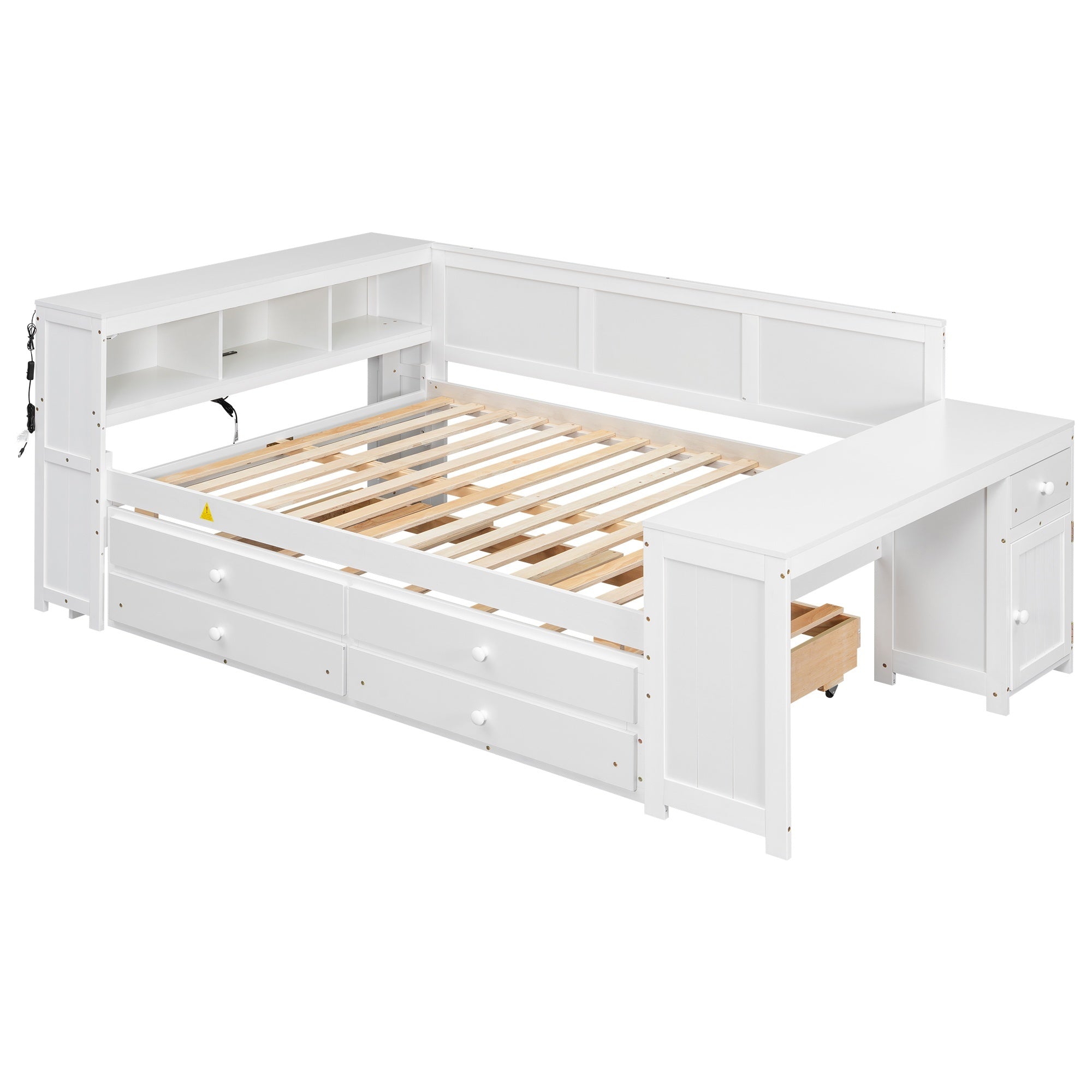 Bellemave® Full Corner Bed Frame, Full Size Captain beds with Storage Cabinets & Desk, Wood Daybed with Bookcase, Trundle & Drawers Bellemave®