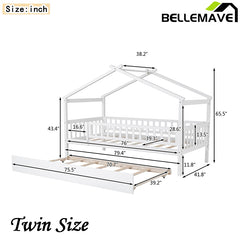 Bellemave® Wooden House Bed with Trundle Bed