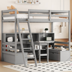 Bellemave® Twin Size Loft Bed with Storage Shelves, Drawers, Seat And Desk