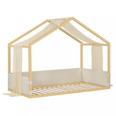 modern twin canopy bed with soft gauze curtains