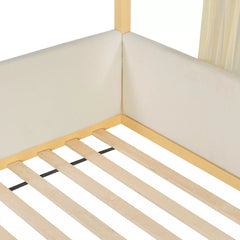 upholstered canopy bed with padded side panels