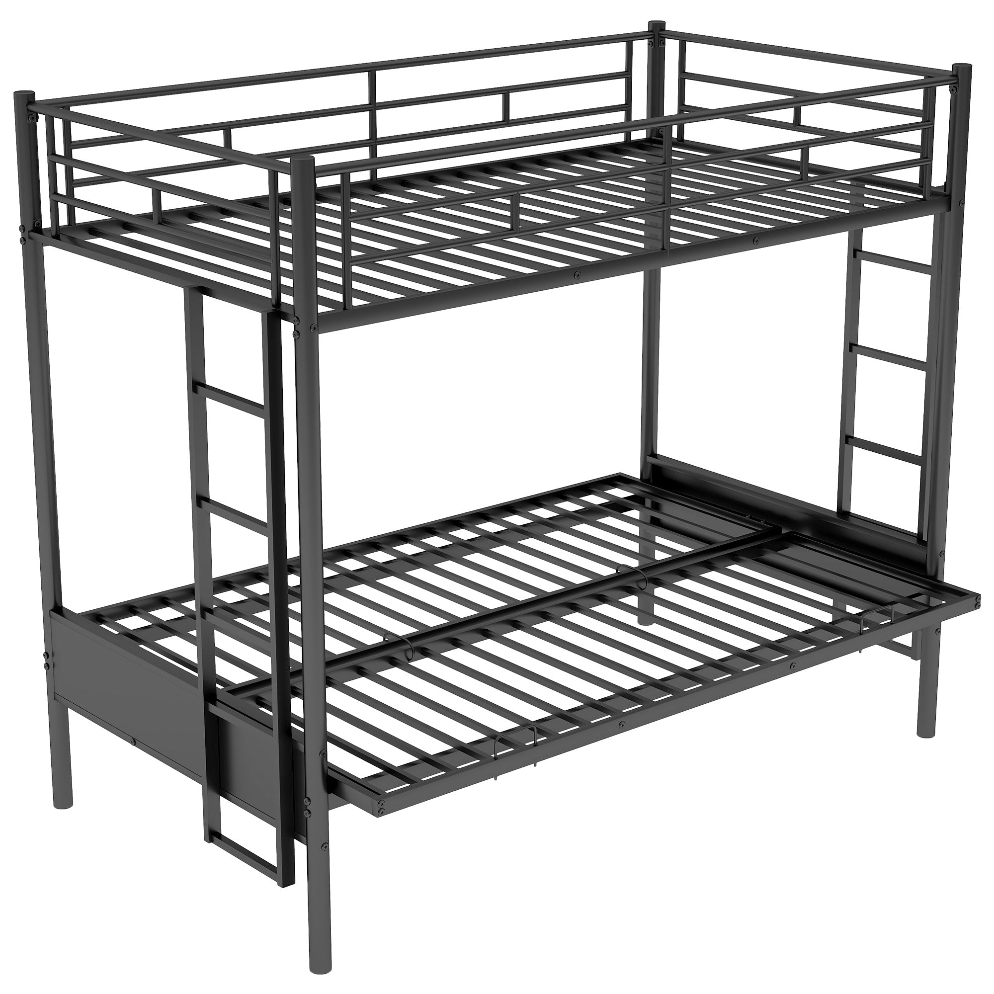 Bellemave Twin Over Full Metal Bunk Bed with Two Side Ladders & Guardrail, Bottom Full Size Bunk Bed Can be Converted into Futon/Seat(Black) Bellemave