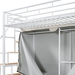 Bellemave® Metal Loft Bed with Wardrobe and Storage Shelves