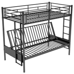 Bellemave Twin Over Full Metal Bunk Bed with Two Side Ladders & Guardrail, Bottom Full Size Bunk Bed Can be Converted into Futon/Seat(Black) Bellemave