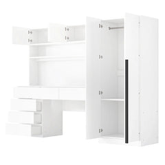 Bellemave® 2 Door Wooden Storage Desk Wardrobe for Bedroom with Shelves and 8 Drawers