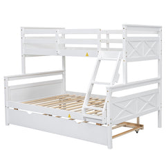 Bellemave® Twin over Full Bunk Bed with Ladder, Safety Guardrail and Twin Size Trundle