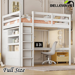 Bellemave® Full Size Loft Bed with Built-in Wardrobe and Desk, Storage Shelves and Drawers