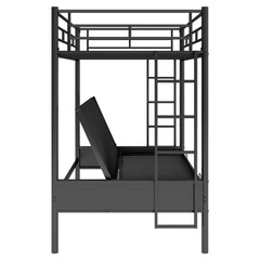 Bellemave Twin Over Full Metal Bunk Bed with Two Side Ladders & Guardrail, Bottom Full Size Bunk Bed Can be Converted into Futon/Seat(Black) Bellemave