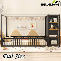 Bellemave® Metal Floor Bed with Storage Shelves and Wardrobe