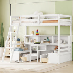 Bellemave® Twin Size Loft Bed with Storage Shelves, Drawers, Seat And Desk