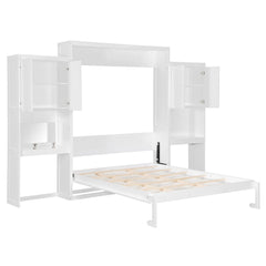 Bellemave® Queen Size Murphy Bed with Desk, Vanity and Cabinets