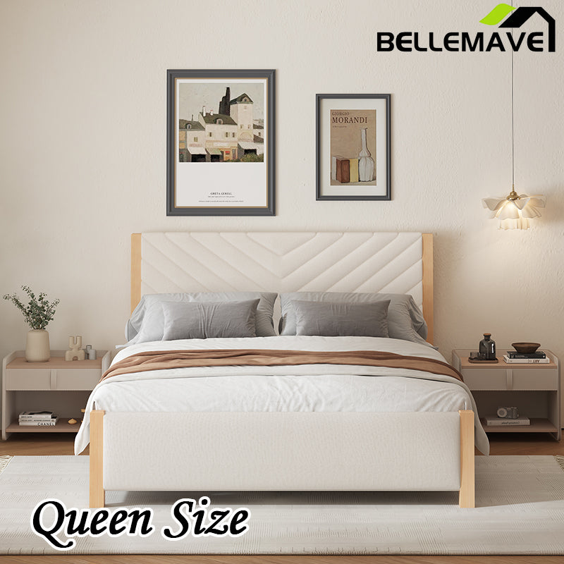 Bellemave® Queen Size Modern Mid-Century Upholstered Platform Bed with Tufted Headboard and Solid Wood Legs