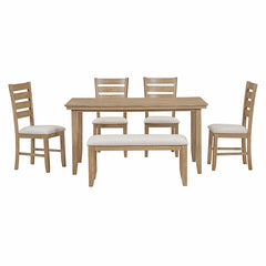 Bellemave® 6-Piece Rustic Wood Dining Set, Dining Room Table and Chairs with Bench