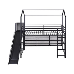 Bellemave® Twin Size Metal House Loft Bed with Iron mesh Shelves and Slide