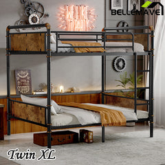 Bellemave® Twin XL Size Metal Bunk Bed, Industrial Detachable Bunk Beds with Safety Guard Rails