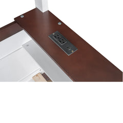 Bellemave® Queen Size Wooden Bunk Bed with Built-in Shelves,Storage Box,LED Light and USB Charging Station