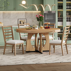 Bellemave® 5-Piece Retro Rustic Functional Dining Set, 1 Extendable Table with a 16" Leaf and 4 Upholstered Chairs