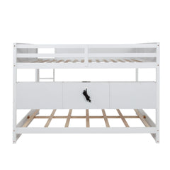 Bellemave® Queen Size Solid Pine Wood Bunk Bed with Built-in Storage Cabinets, Charging Station, Ladder, Safety Guardrails