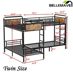 Bellemave® Twin Size Heavy Duty Metal Bunk Bed, Detachable Triple Bunk Bed, Can Be Divided Into 3 Twin Size Beds