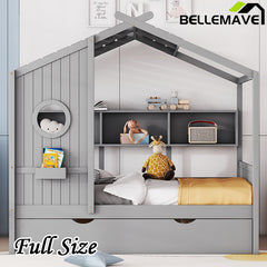 Bellemave® Wooden House Bed with Trundle and Storage Shelf