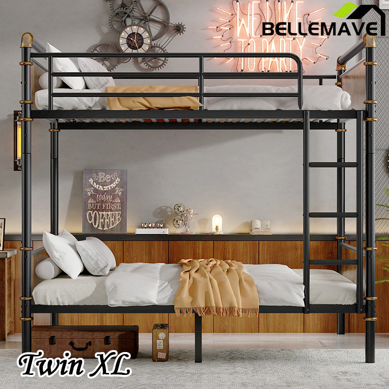 Bellemave® Twin XL Size Metal Bunk Bed, Industrial Detachable Bunk Beds with Safety Guard Rails