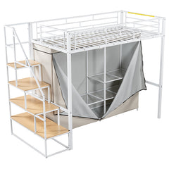 Bellemave® Metal Loft Bed with Wardrobe and Storage Shelves