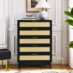 Bellemave® Modern Rattan Dresser with 5 Drawers and Metal Handles