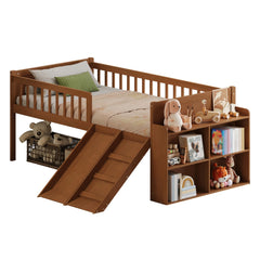 Bellemave® Kids Twin Low Loft Bed with Slide, Ladder & Storage Shelves – Wood Frame Bellemave®