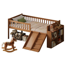 Bellemave® Kids Twin Low Loft Bed with Slide, Ladder & Storage Shelves – Wood Frame Bellemave®