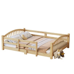 Bellemave® Twin Size Montessori Floor Bed with Slats, Rails,Fence & Headboard, White Bellemave®