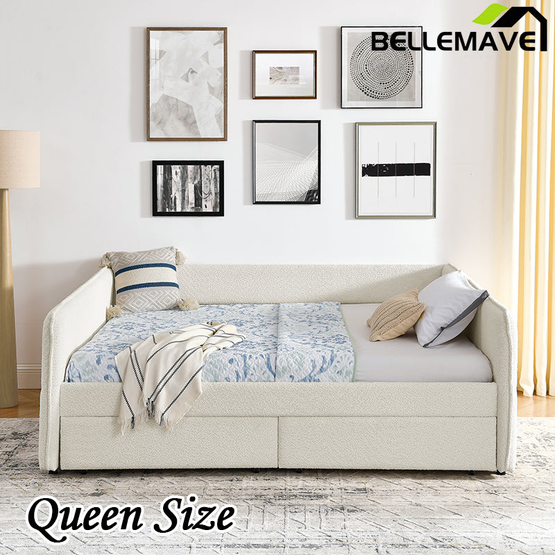 Bellemave® Queen Size Upholstered Tufted Daybed with Two Drawers