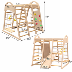 Bellemave® Indoor Playground 7-in-1 Jungle Gym Playset for Kids 2-6yrs - Slide, Climbing Wall, Rope Wall Climber, Monkey Bars, Swing